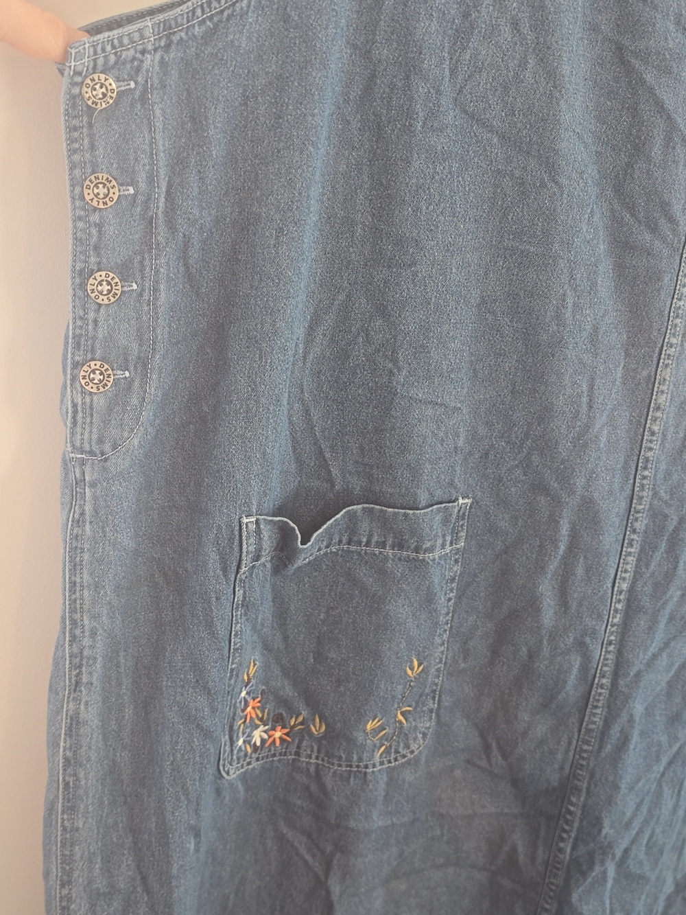 Vintage 90s Plus Size Denim Embroidery Floral Maxi Dress - Picture 4 of 8